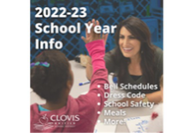 2022-23 School Year Info - Bell Schedules, Dress Code, School Safety, Meals and More text on a photo of a teacher looking at a student raising their hand.