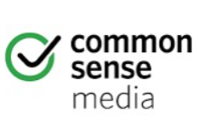 Text that reads, "common sense media" next to a green circle with a black check mark in the center